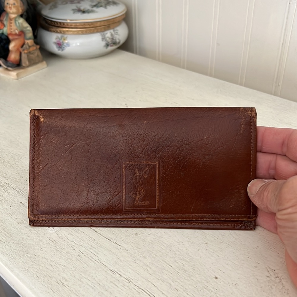 Vintage YSL Yves Saint Laurent brown wallet checkbook leather - Picture 1 of 8